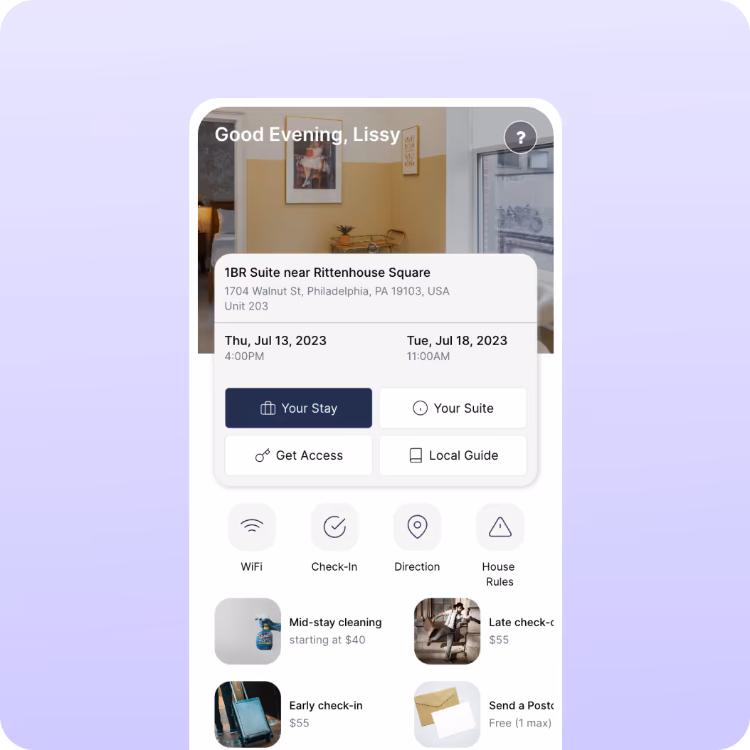 SuitePortal guest portal interface with digital check-in and property guide
