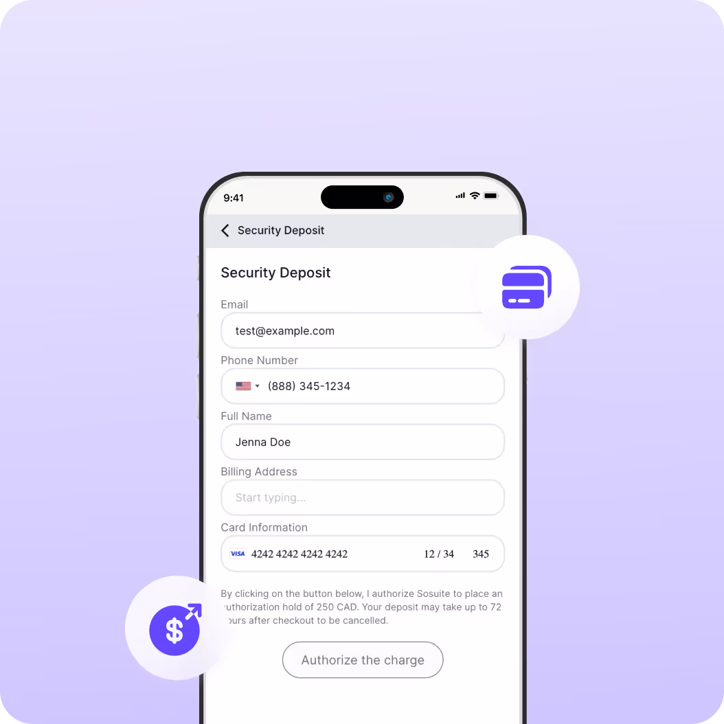 Security deposit collection UI screen