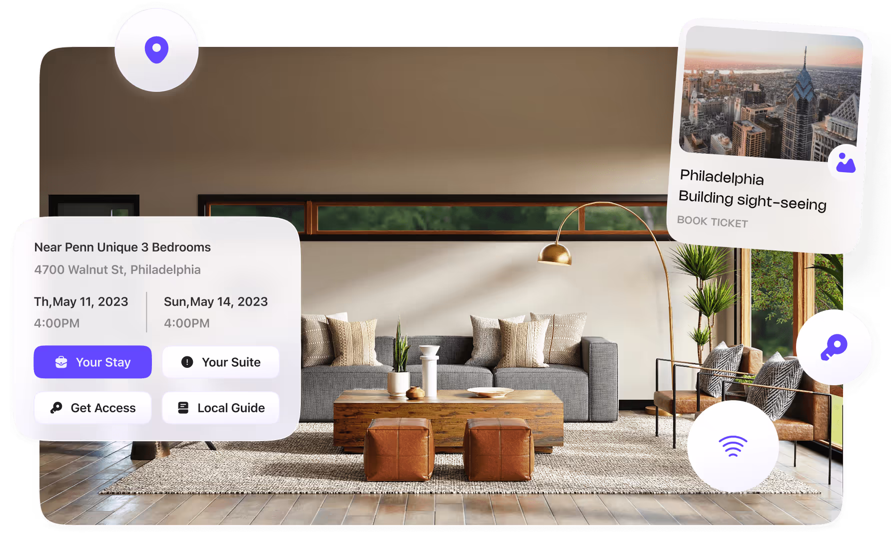 SuitePortal guest portal interface with check-in details and property guide